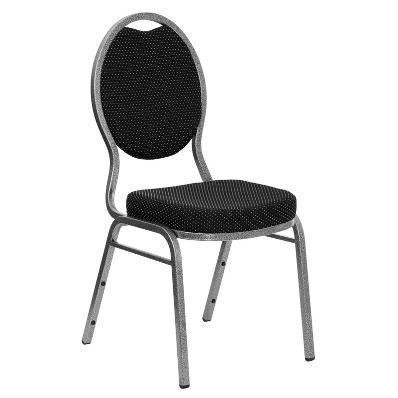 Black Patterned Fabric and Metal Stacking Banquet Chair