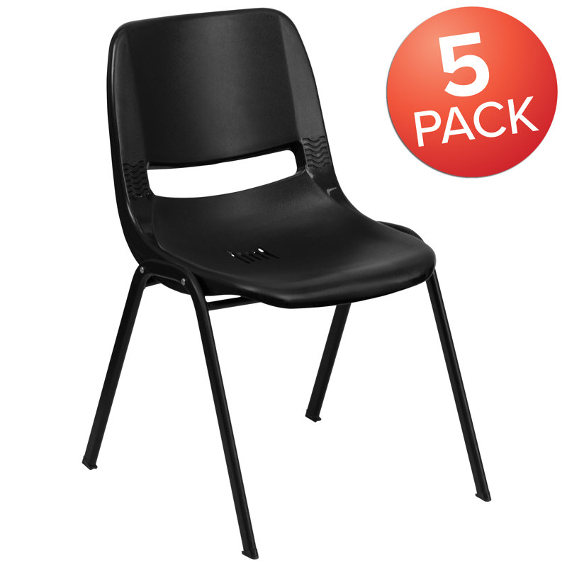 ErgoFlex Black Vinyl & Metal Mid-Back Stacking Chair - Pack of 5