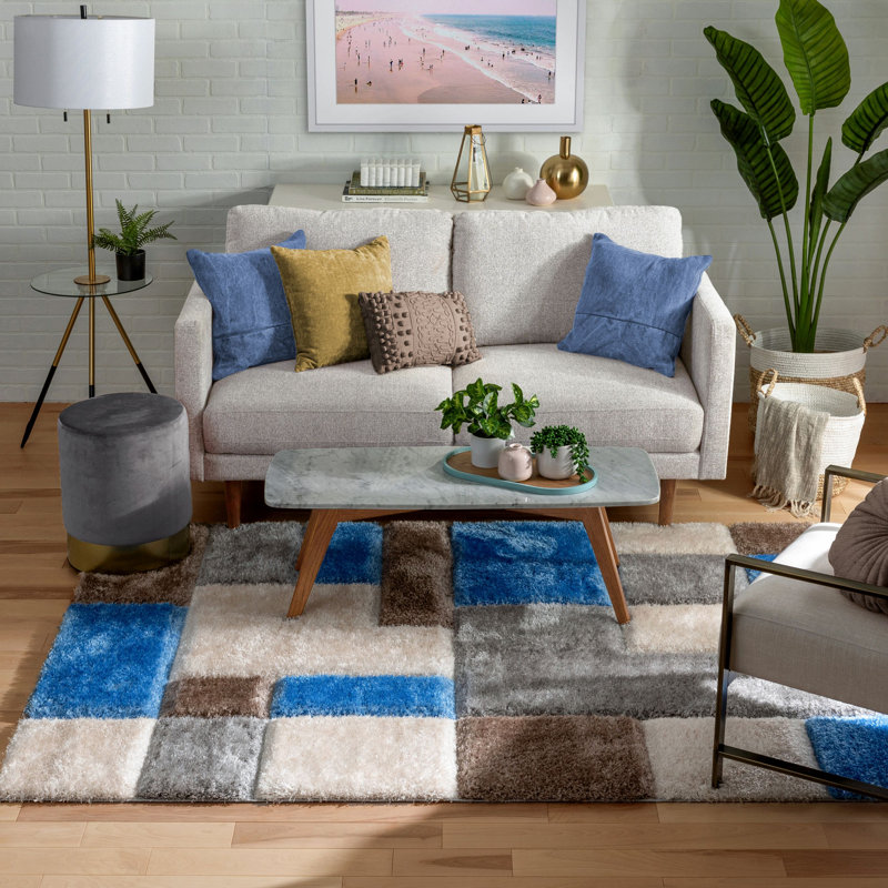 San Francisco Light Blue Geometric 3D Textured 5'3" x 7'3" Area Rug