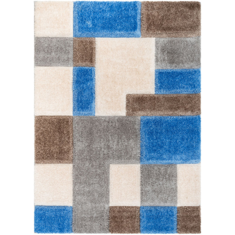San Francisco Light Blue Geometric 3D Textured 5'3" x 7'3" Area Rug