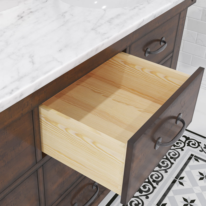 Rustic Sierra Double Sink Bathroom Vanity with Carrara White Marble Top