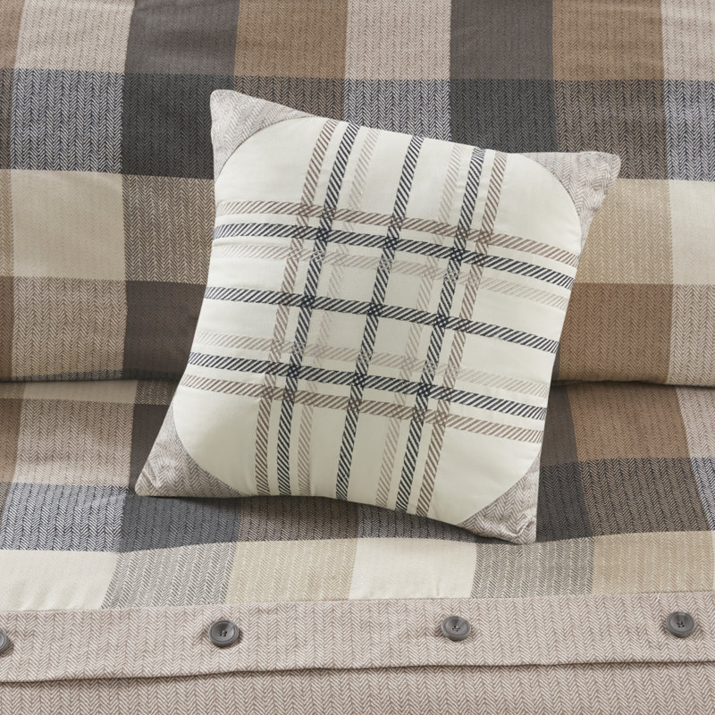 King/California King Neutral Herringbone Plaid Duvet Cover Set