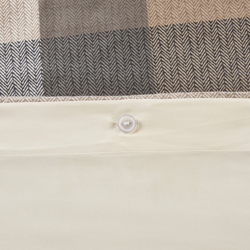 King/California King Neutral Herringbone Plaid Duvet Cover Set
