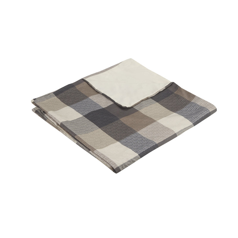 King/California King Neutral Herringbone Plaid Duvet Cover Set