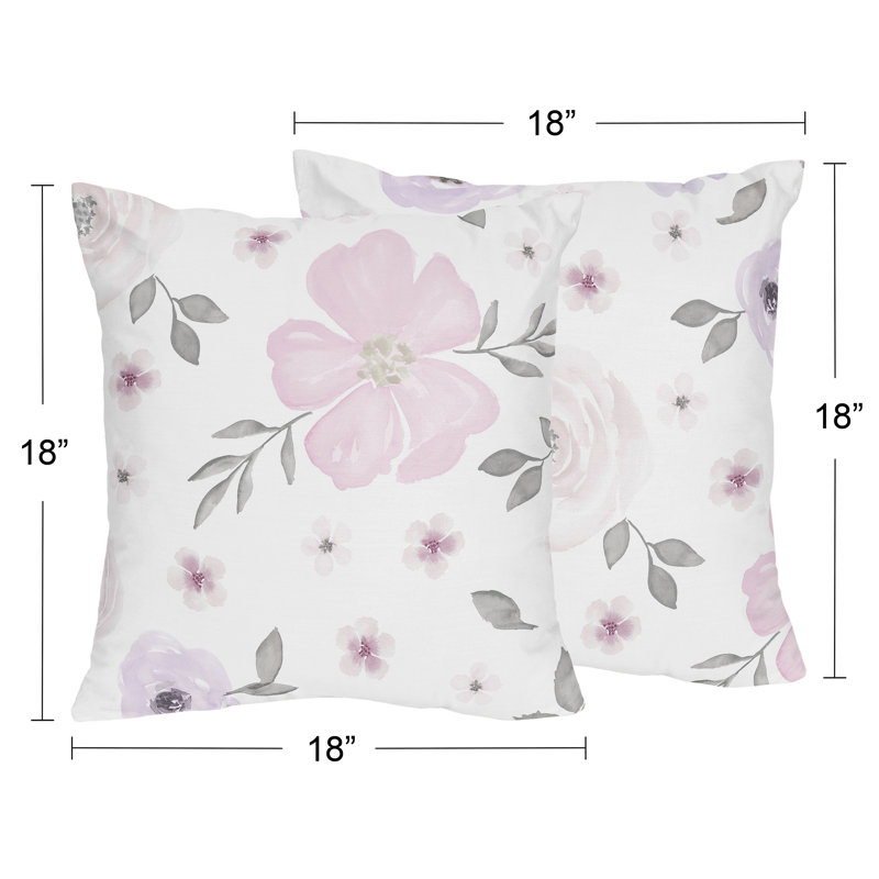 Lavender and Grey Watercolor Floral Square Pillow Set