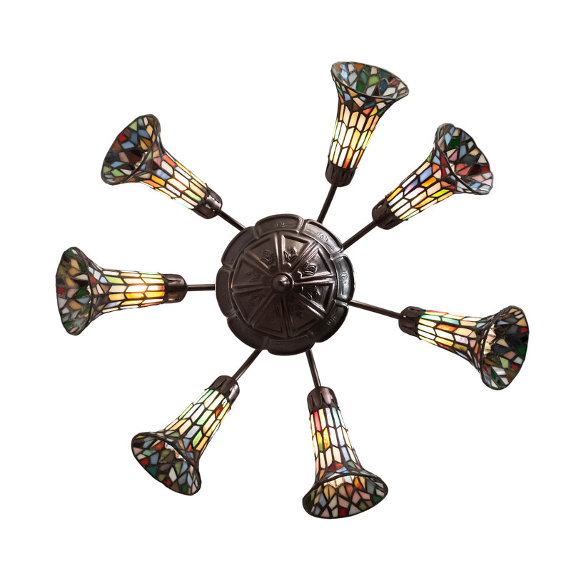 Meyda Bronze Elegance 57" Tiffany Pond Lily 7-Light Chandelier