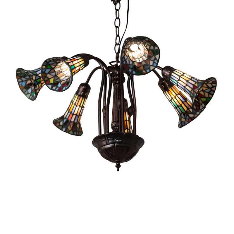 Meyda Bronze Elegance 57" Tiffany Pond Lily 7-Light Chandelier