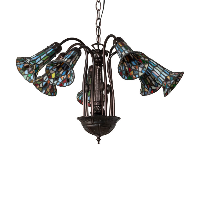 Meyda Bronze Elegance 57" Tiffany Pond Lily 7-Light Chandelier