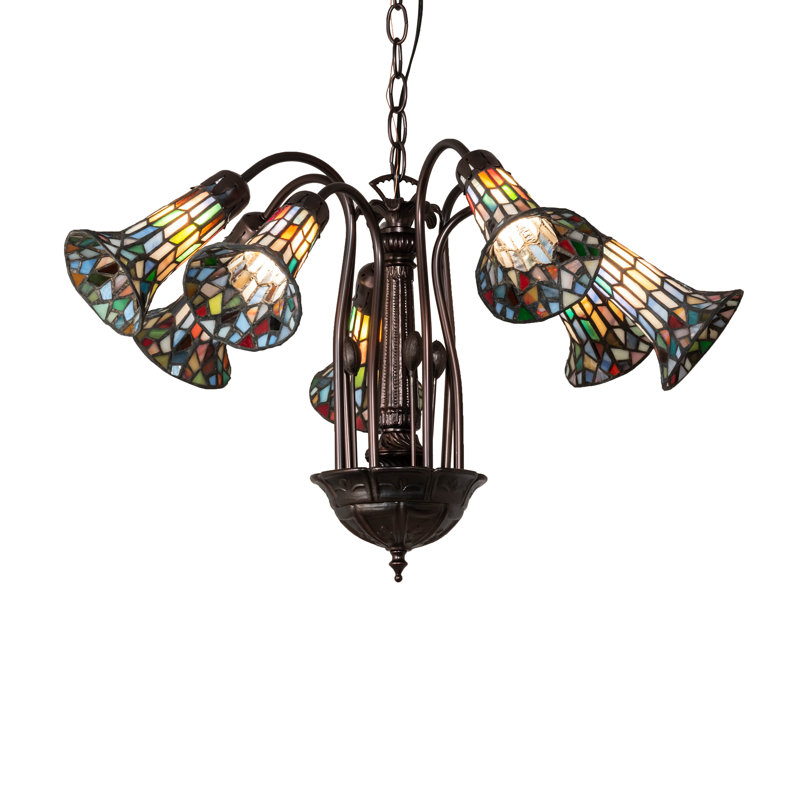 Meyda Bronze Elegance 57" Tiffany Pond Lily 7-Light Chandelier