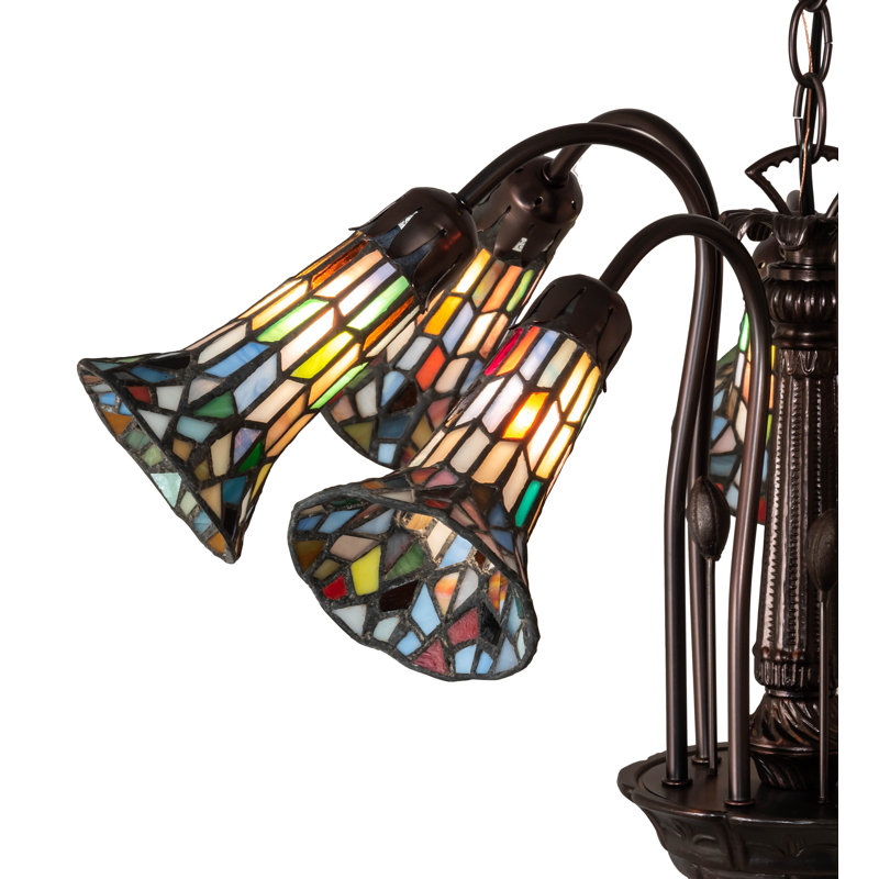 Meyda Bronze Elegance 57" Tiffany Pond Lily 7-Light Chandelier