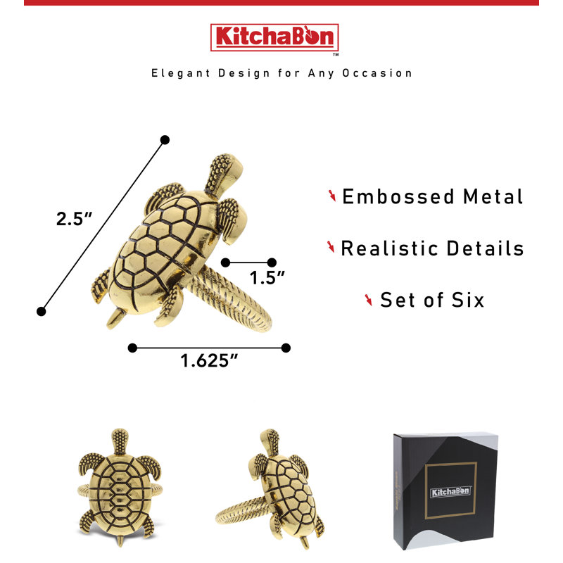 Gold Sea Turtle Metal Napkin Rings Set of 6