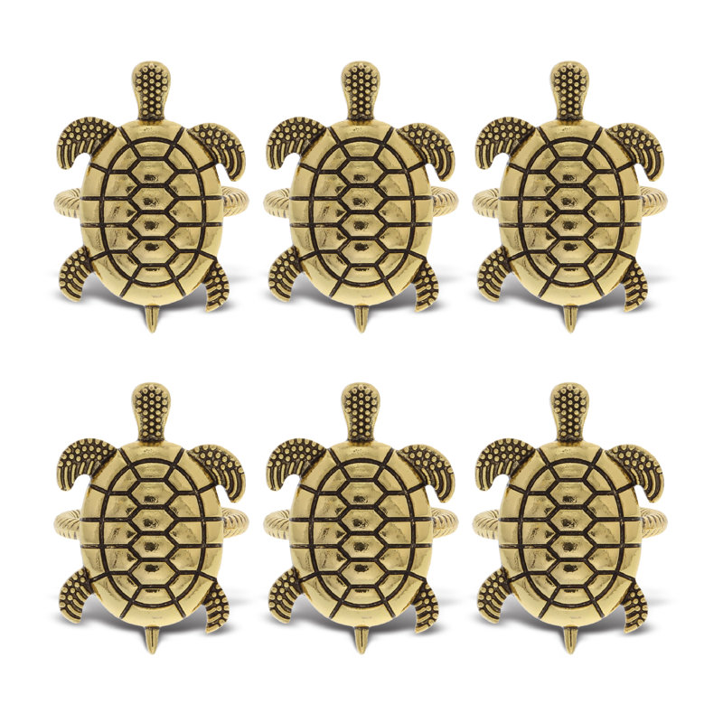 Gold Sea Turtle Metal Napkin Rings Set of 6