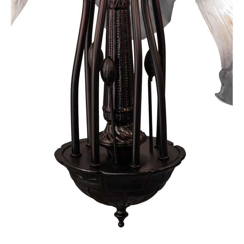 Mahogany Bronze Tiffany Pond Lily 7-Light Art Glass Chandelier