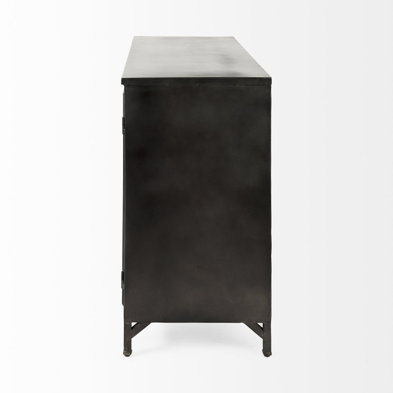 Poppy Black Iron Glass Paneled Distressed Sideboard with Storage