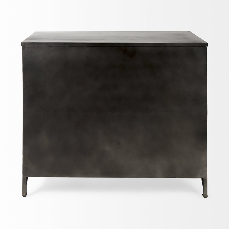 Poppy Black Iron Glass Paneled Distressed Sideboard with Storage