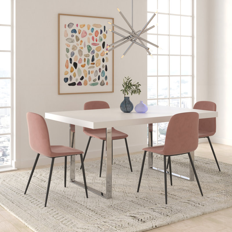 Blush Velvet Upholstered Metal Frame Side Chair Set
