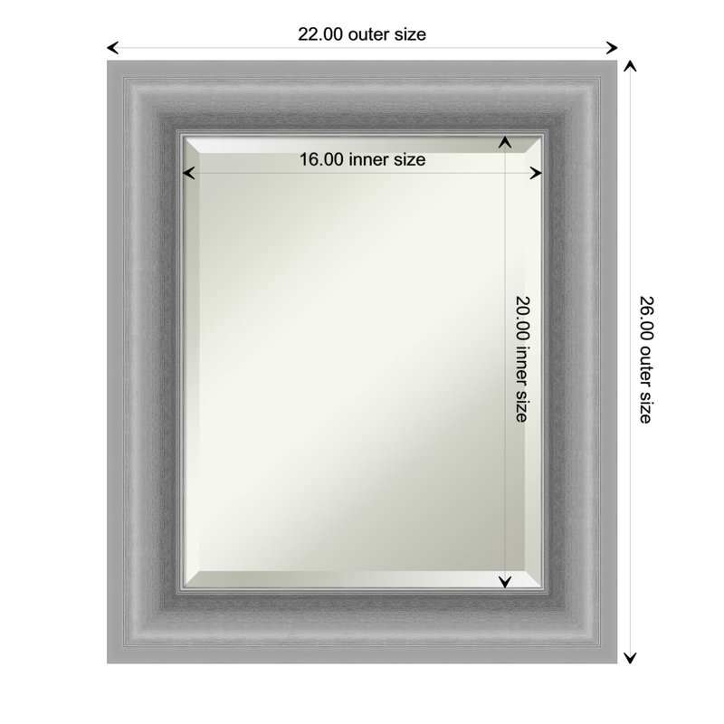 Peak Frame 26" x 22" Silver Polystyrene Rectangular Wall Mirror