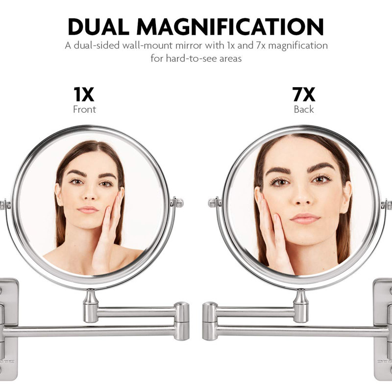 Polished Chrome Dual-Sided 7X Magnifying Wall Mirror