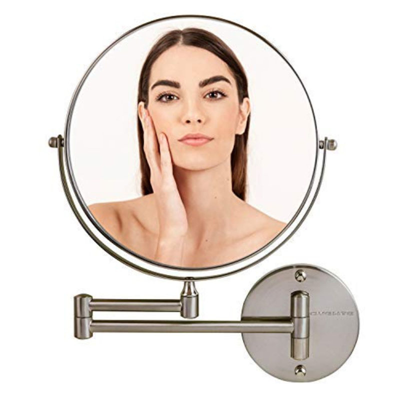 Nickel Brushed 9" Round Wall Mount Makeup Mirror with Extendable Arm