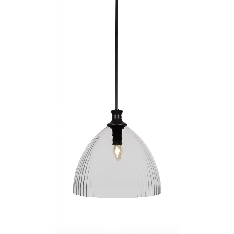 Carina Matte Black 20" Pendant with Clear Ribbed Glass