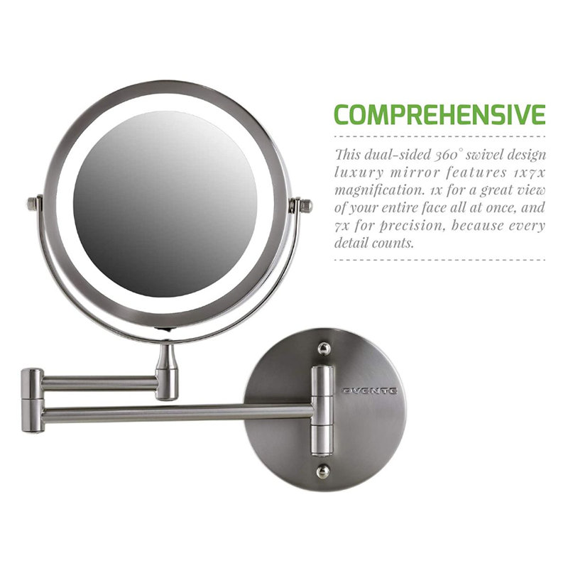 Nickel Brushed Round LED Wall Mounted Magnifying Mirror