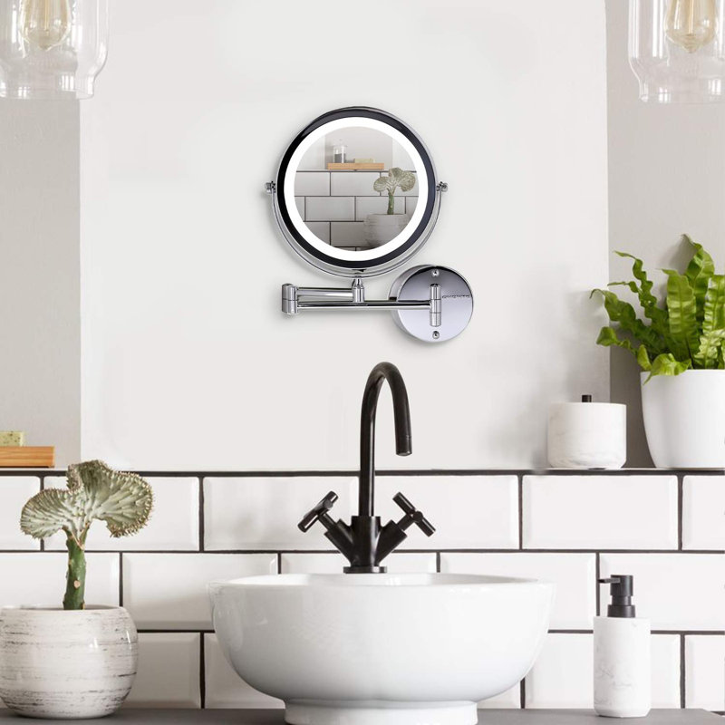 Nickel Brushed Round LED Wall Mounted Magnifying Mirror