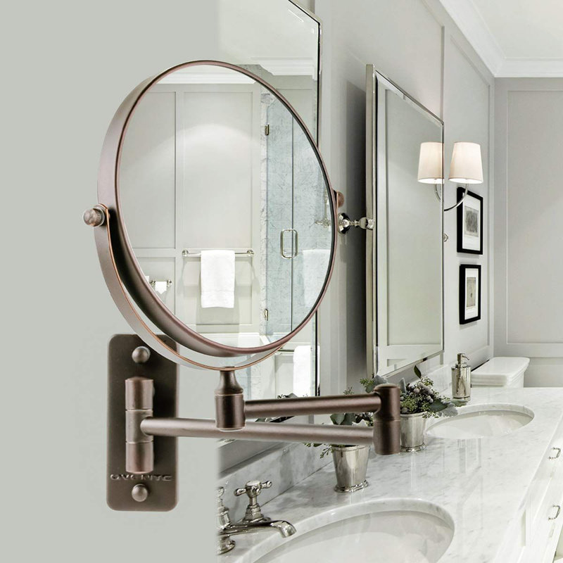 Antique Bronze Iron 14" Wall Mounted Magnifying Vanity Mirror
