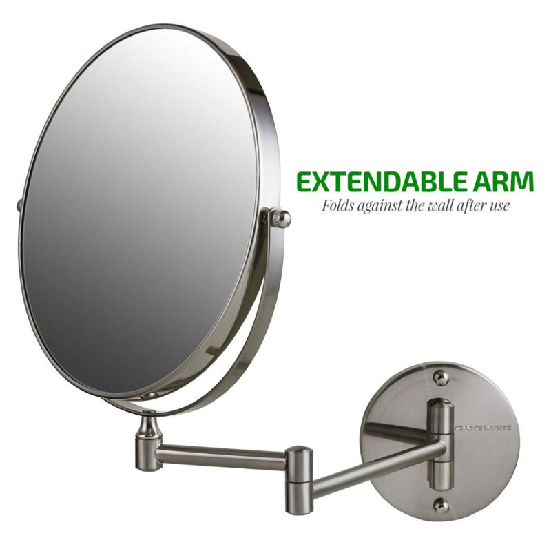 Nickel Brushed 9" Round Wall Mount Makeup Mirror with Extendable Arm
