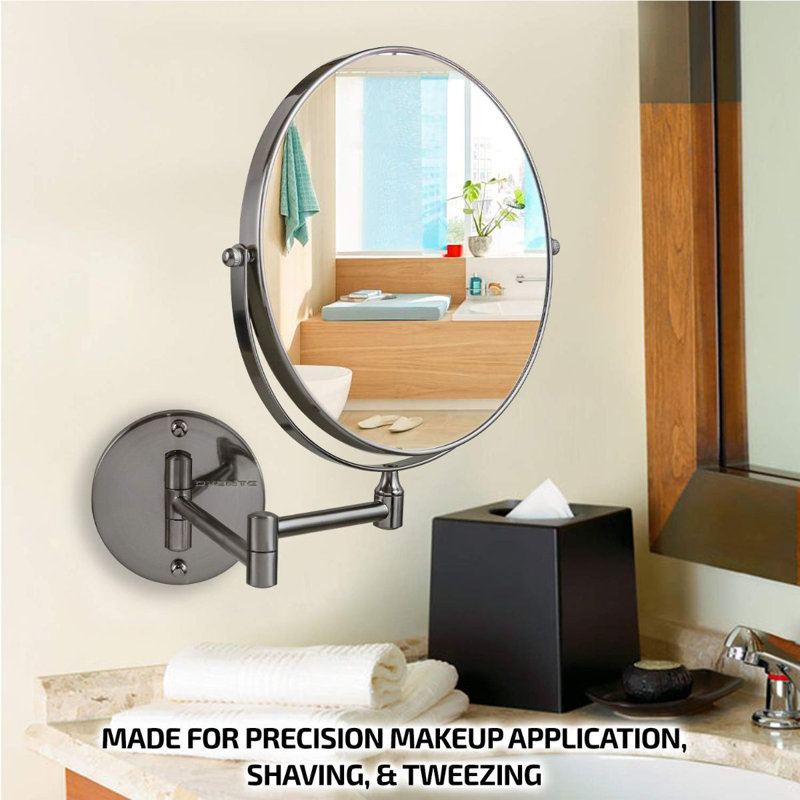 Nickel Brushed 9" Round Wall Mount Makeup Mirror with Extendable Arm
