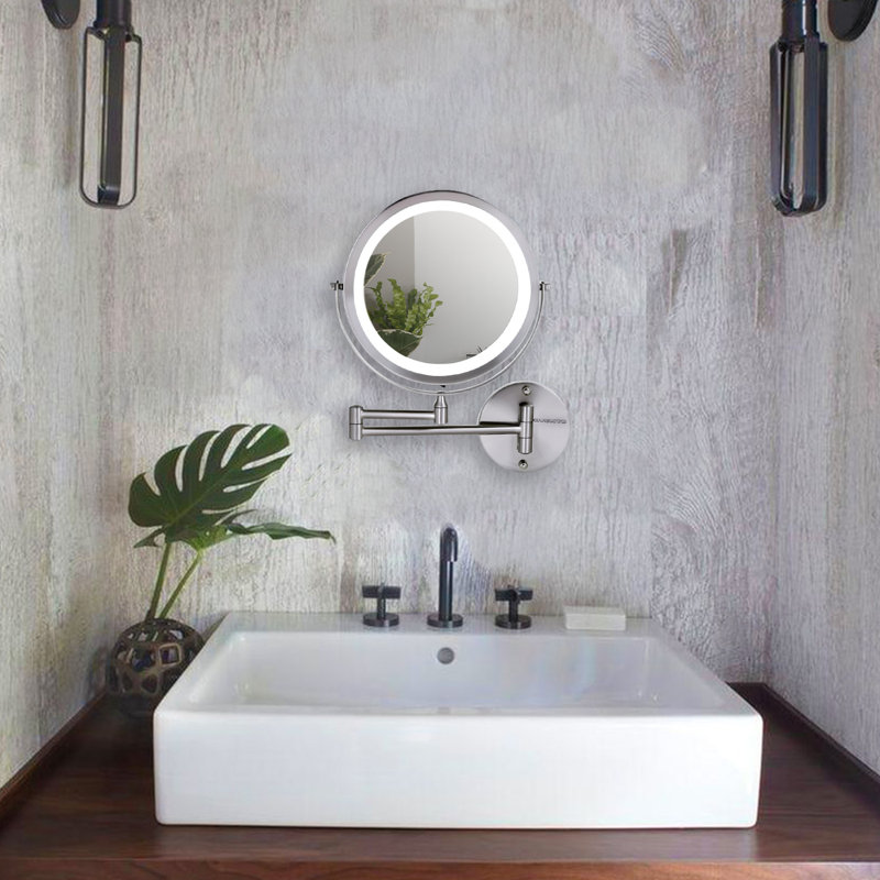 Nickel Brushed Round LED Wall Mounted Magnifying Mirror