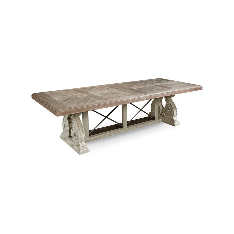 Parch Finish Reclaimed Wood & Marble Extendable Dining Table
