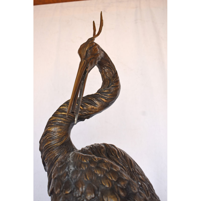 Bronze Crane Standing on Branch Sculptural Fountain, 43" Tall