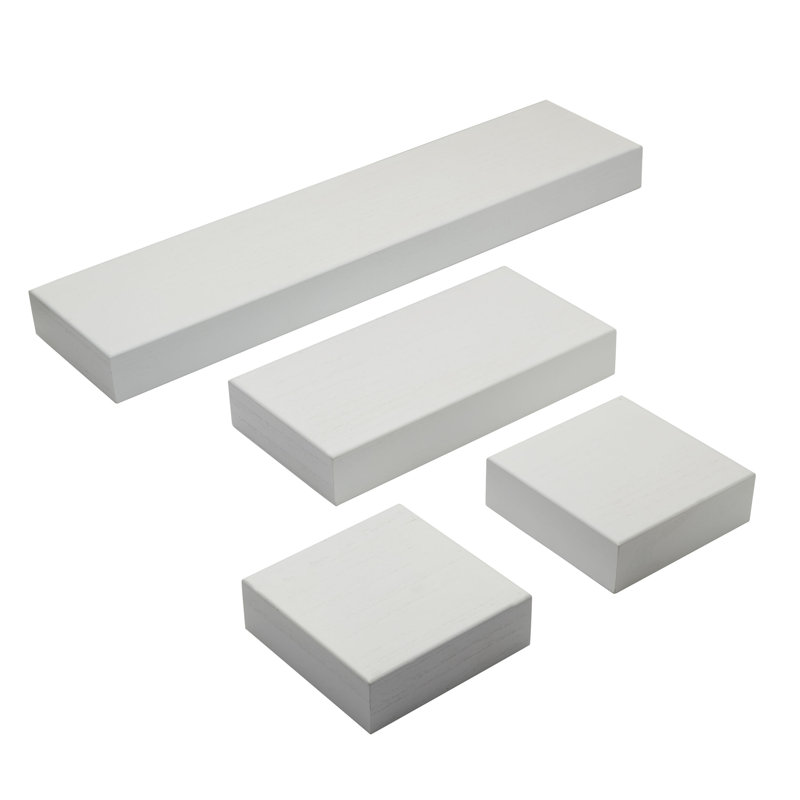 Elegant White Wood 4-Piece Chunky Wall Shelves Set