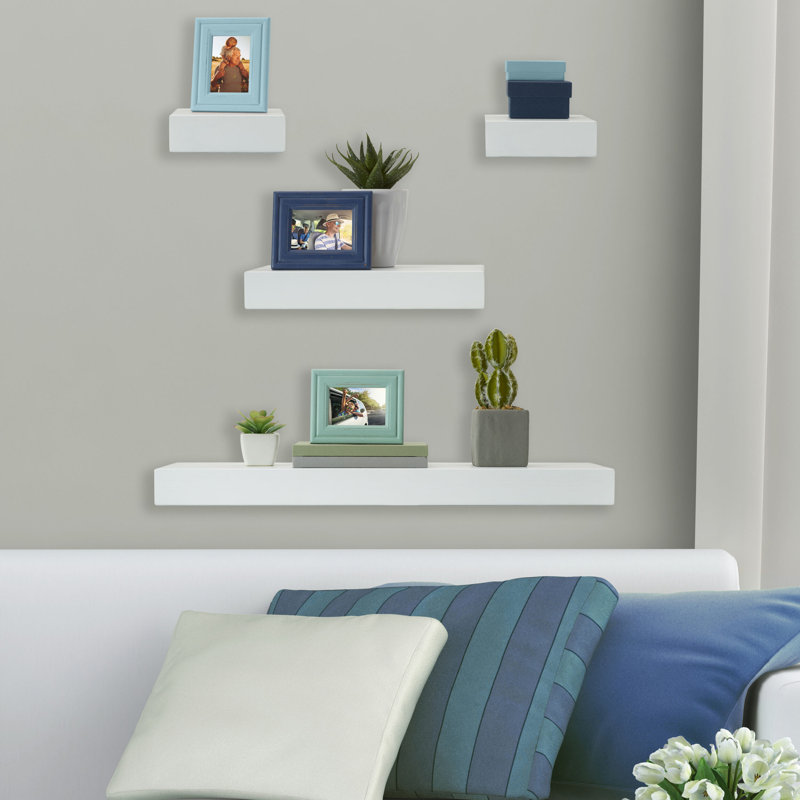 Elegant White Wood 4-Piece Chunky Wall Shelves Set