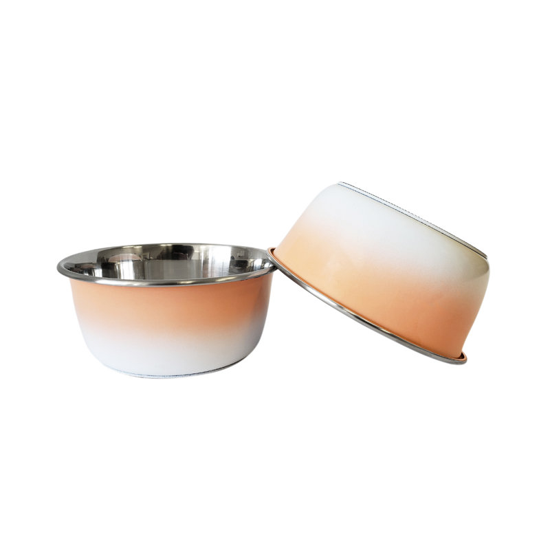 Peach Stainless Steel Anti-Skid Pet Bowls, Set of 2