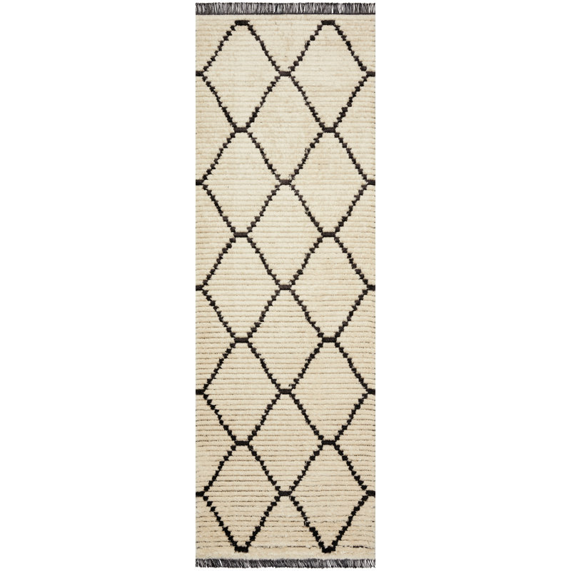 Ivory Geometric Easy-Care Synthetic Rectangular Runner Rug, 2'7" x 12'