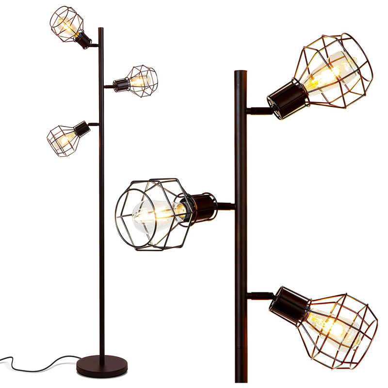 Robin Adjustable 3-Head Industrial Black LED Floor Lamp with Vintage Edison Bulbs