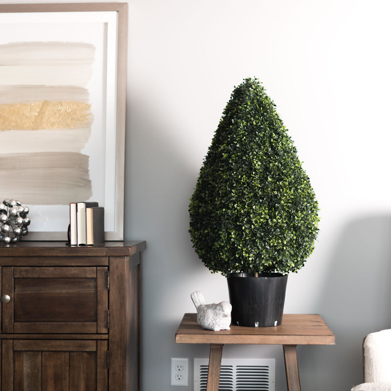 Elegant 37" UV-Resistant Plastic Boxwood Topiary in Teardrop Design