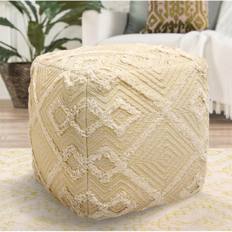 Grand Canyon 17" Yellow and Ivory Cotton Pouf