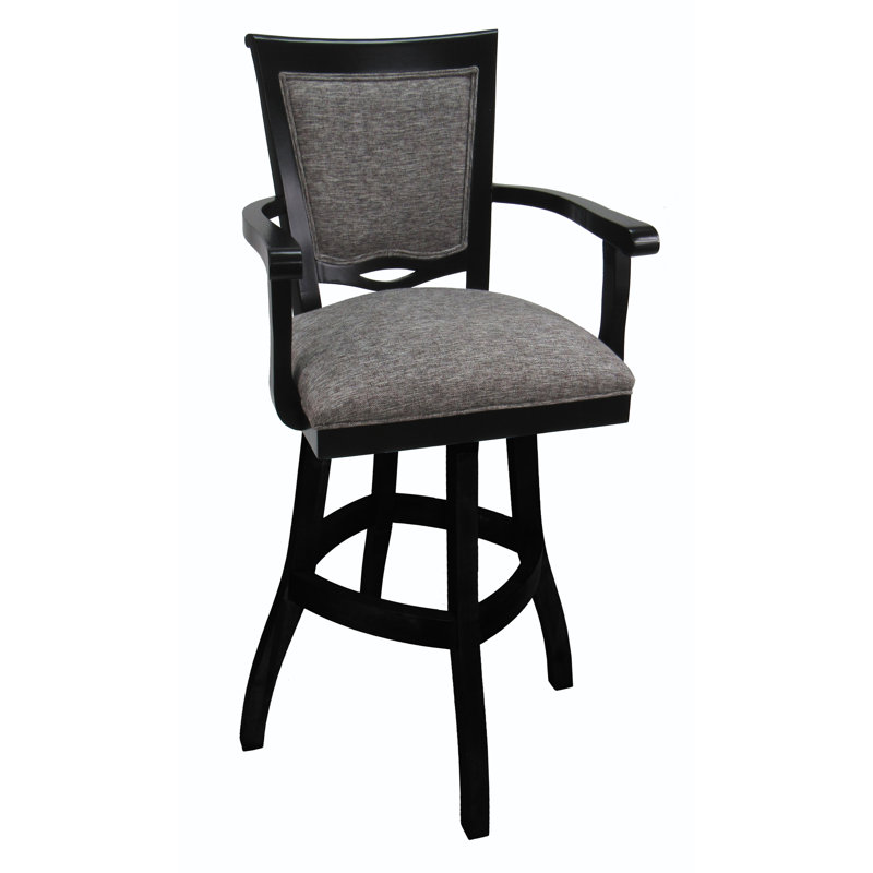 Mojave Gray 30" Solid Wood Swivel Bar Stool with Arms