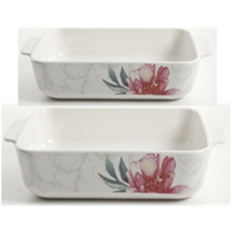 Floral White Ceramic 2-Piece Bakeware Set