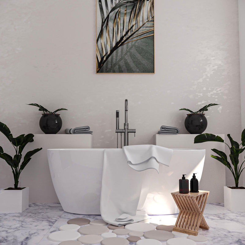 Satin Nickel Floor Mount Freestanding Bathtub Filler Faucet with Handheld Shower