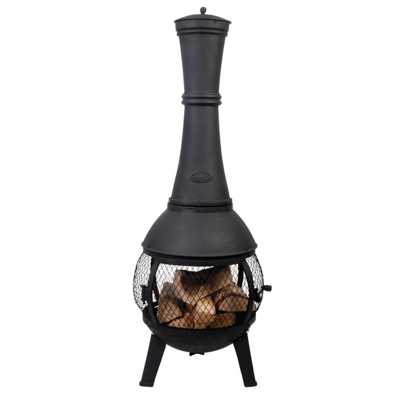 Black Cast Iron Wood Burning Round Chiminea