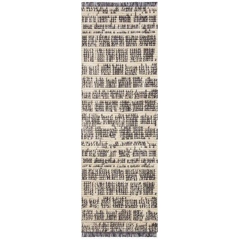 Ivory and Charcoal Moroccan Pattern Runner Rug