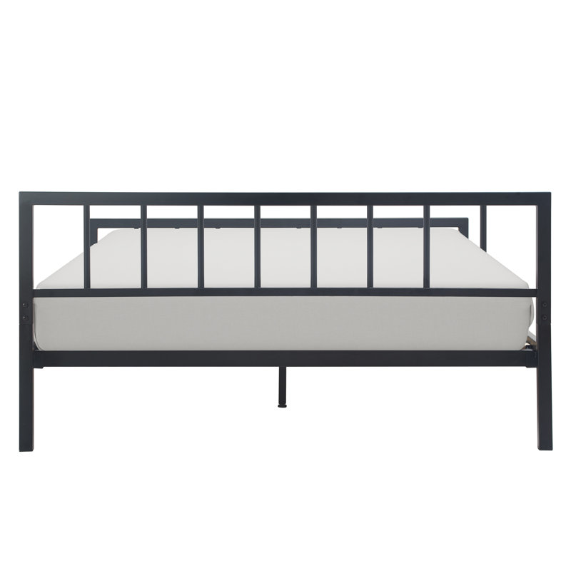 King Matte Black Metal Platform Bed Frame with Headboard and Slats
