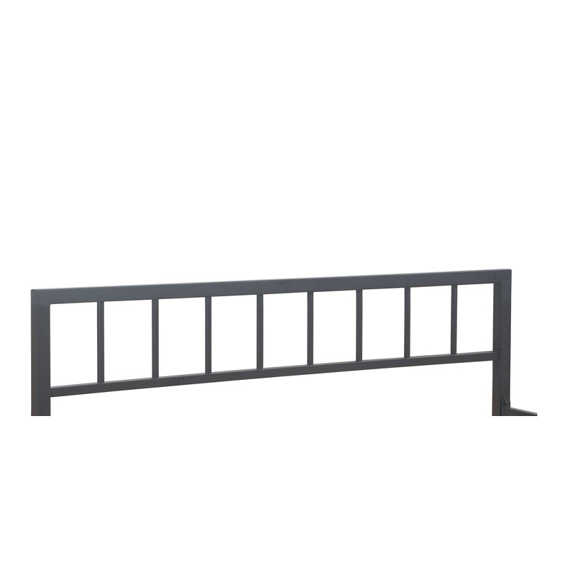 King Matte Black Metal Platform Bed Frame with Headboard and Slats