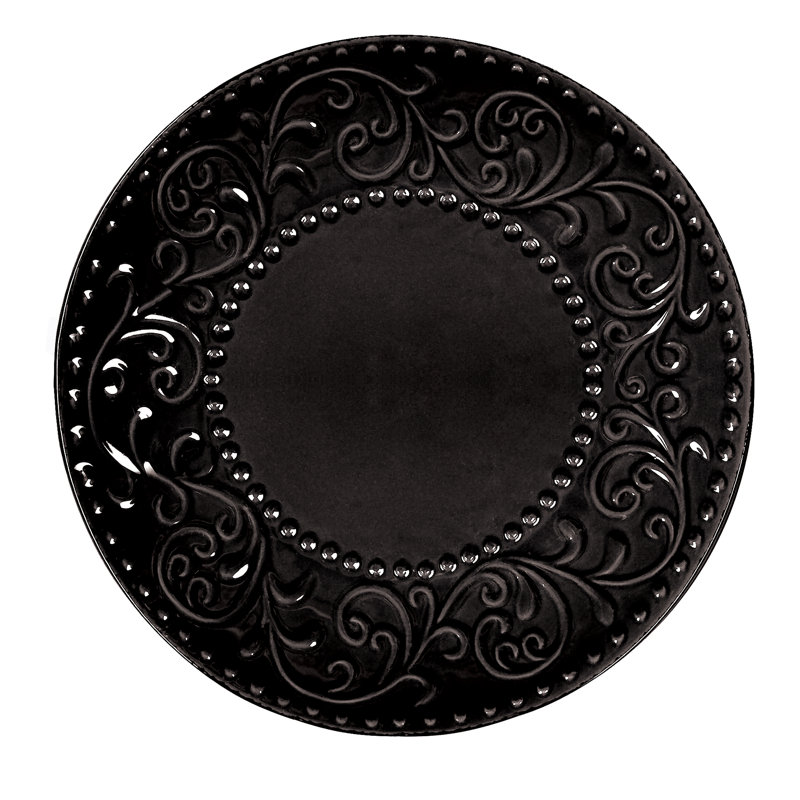 Black Embossed Ceramic 16-Piece Dinnerware Set
