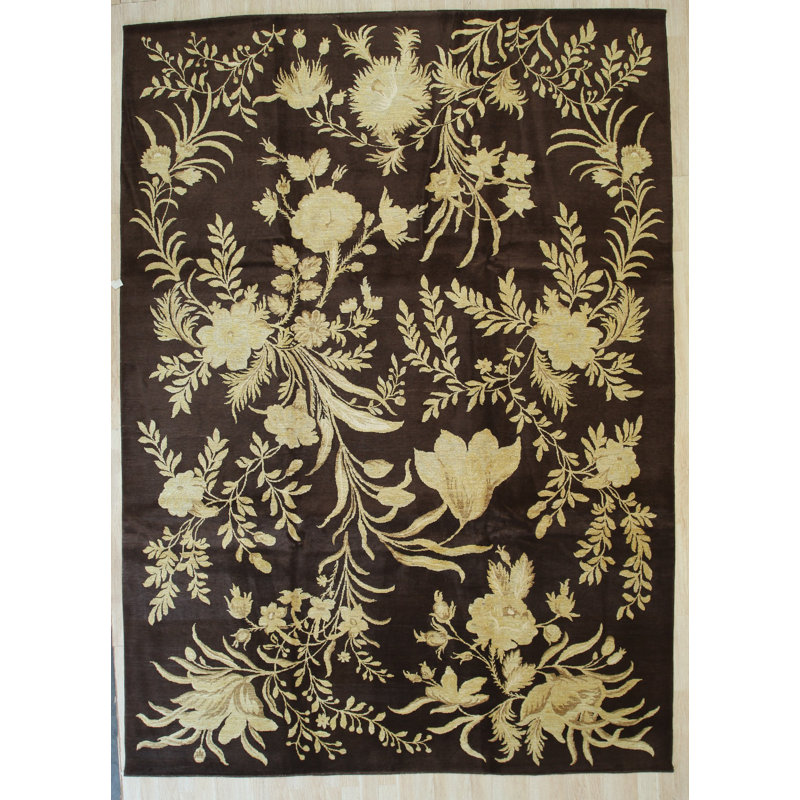 Transitional Hand-Spun Afghan Wool 10' x 14' Black Area Rug