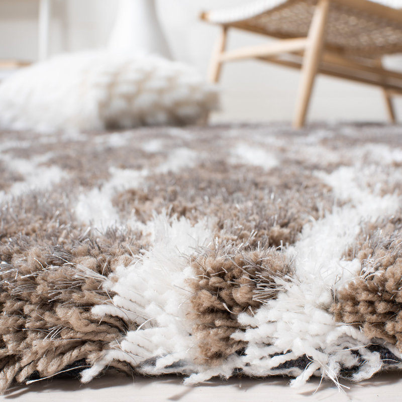 Ivory Silver Barcelona Hand-Tufted Cotton Shag Rug, 5'x5' Square