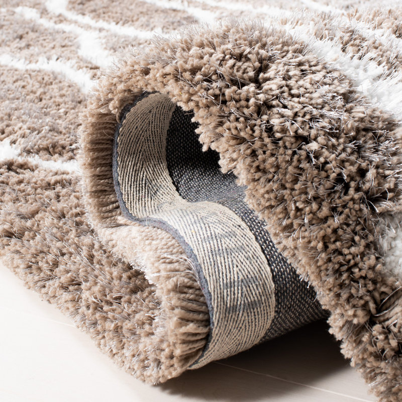 Ivory Silver Barcelona Hand-Tufted Cotton Shag Rug, 5'x5' Square
